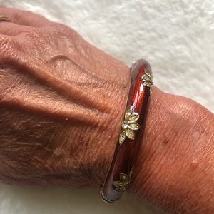 Berry colored enamel cloisonné cuff bangle bracelet